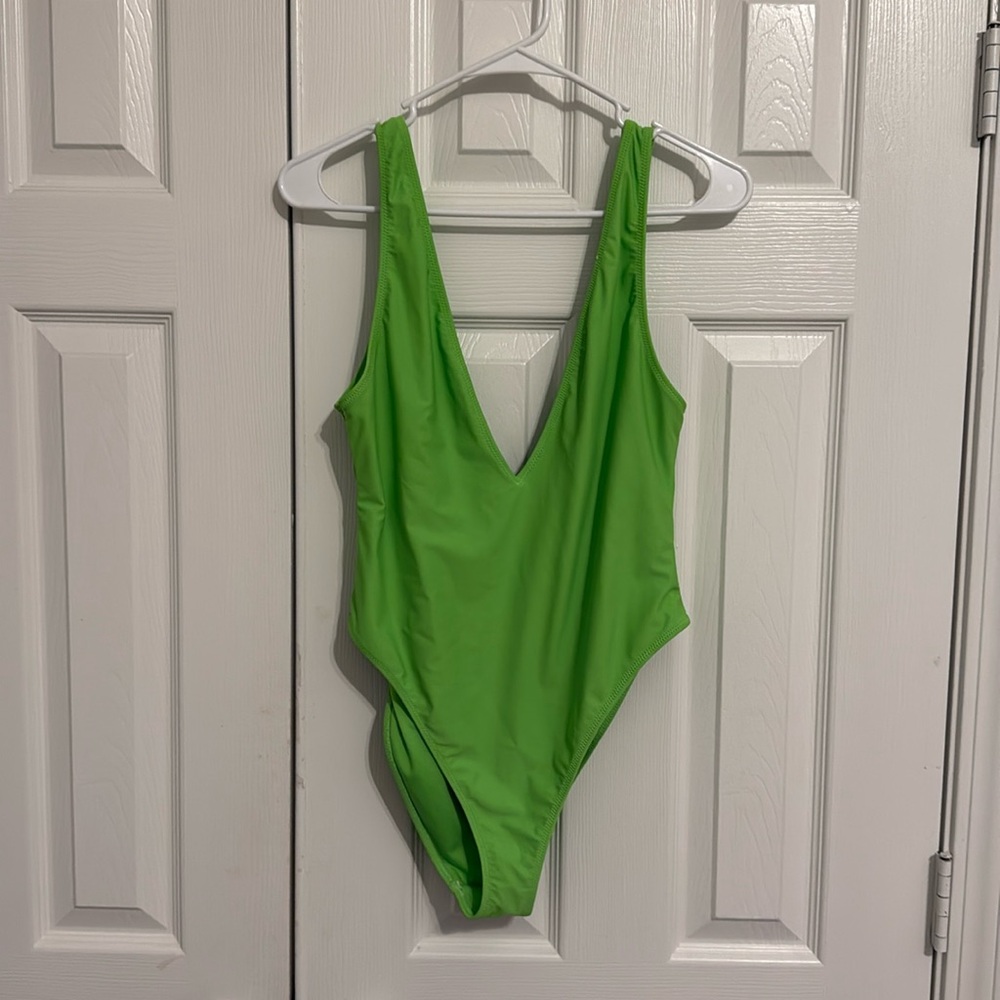 Neon green f21 deep v neck swimsuit